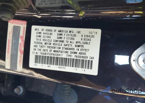 2015 Acura Tlx from USA, damaged, VIN 19UUB1F55FA006417